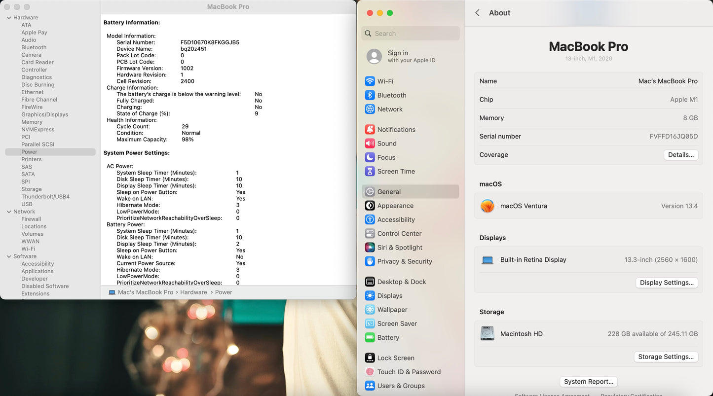 Apple 2020 MacBook pro 13" M1 (8-Core GPU) 8GB RAM 256GB SSD - Very good