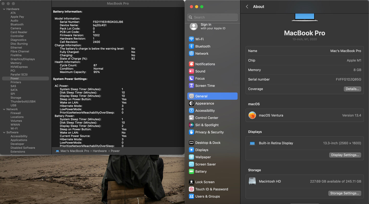 Apple 2020 MacBook pro 13" M1 (8-Core GPU) 8GB RAM 256GB SSD - Very good