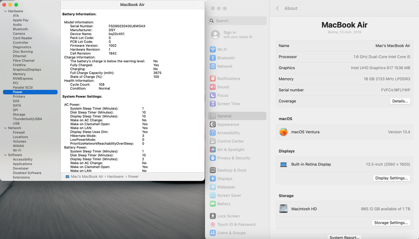 2019 MacBook Air 13 in 1.6GHz Dual-Core i5 16GB RAM 1TB SSD - Very Good