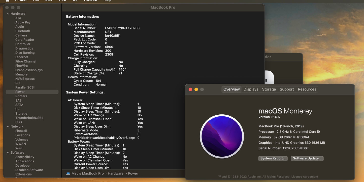 Apple 2019 Macbook Pro 16in 2.3GHz i9 32GB RAM 1TB SSD RP5500M 8GB- Good