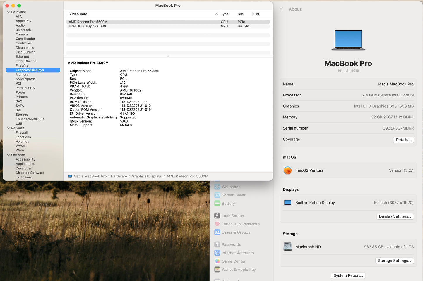 Apple 2019 Macbook Pro 16in 2.4GHz i9 32GB RAM 1TB SSD RP5500M 4GB- Very Good