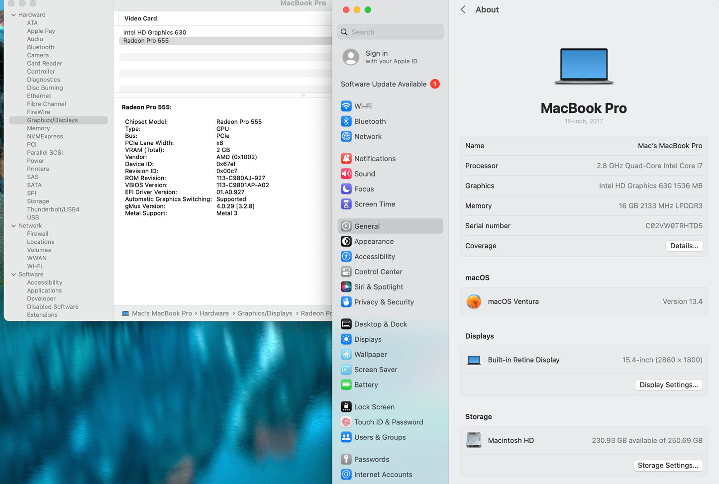 Apple 2017 Macbook Pro 15 in 2.8GHz i7 16GB RAM 256GB SSD RP555 2GB- Good