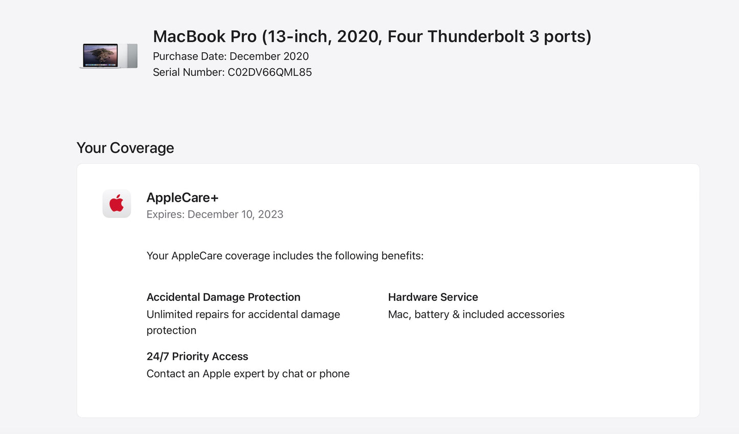 Apple 2020 MacBook Pro 13 in TB 2.3GHz i7 16GB RAM 512GB SSD AC+ - Excellent