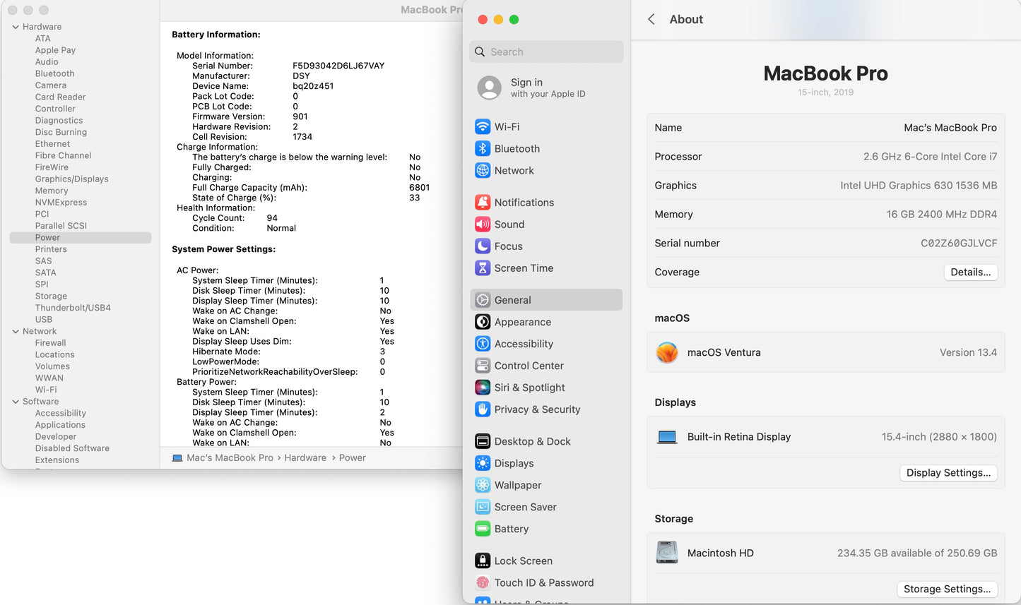Apple 2019 MacBook Pro 15 in 2.6GHz i7 16GB RAM 256 SSD RP555X 4GB - Good