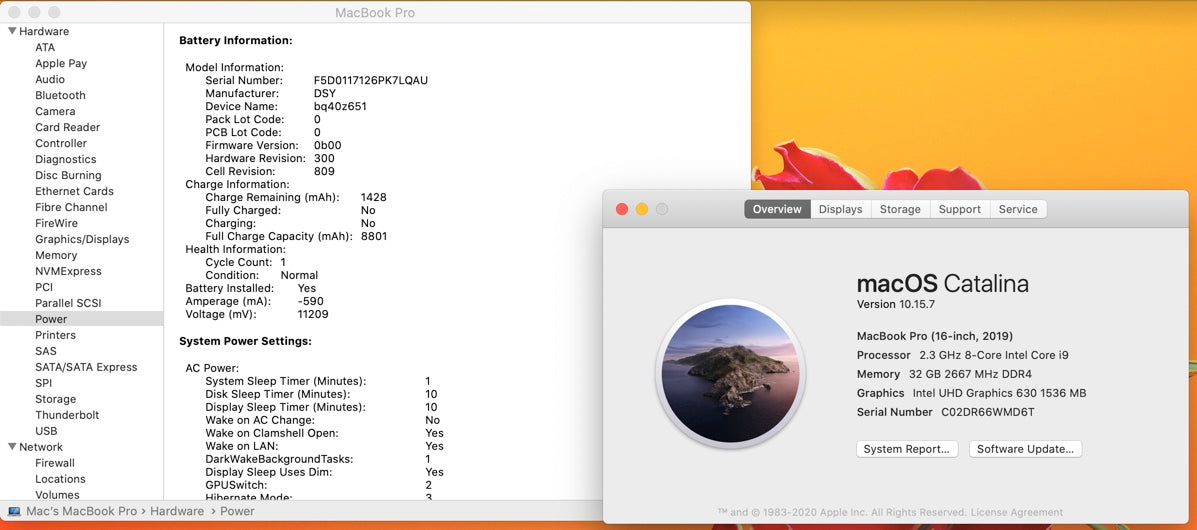 Apple 2019 Macbook Pro 16in 2.3GHz i9 32GB RAM 1TB SSD RP5500M 4GB- Good