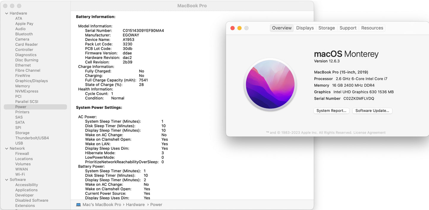 Apple 2019 MacBook Pro 15 in 2.6GHz i7 16GB RAM 512GB SSD RP555X 4GB - Good