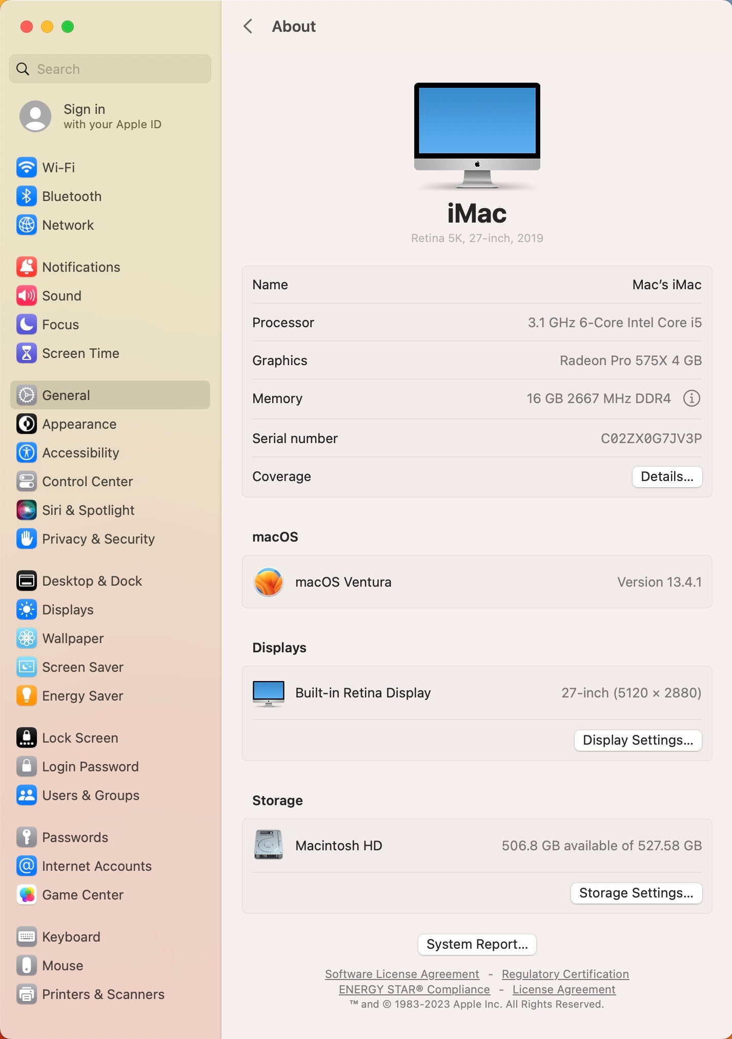 Apple 2019 iMac 27 in 5K 3.1GHz i5 16GB RAM 512GB SSD RP575X 4GB - Excellent