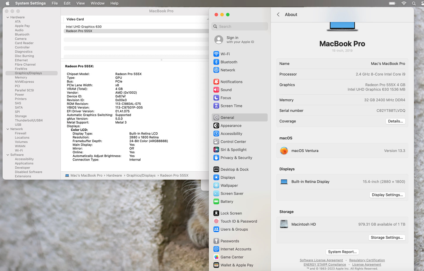 Apple 2019 Macbook Pro 15in 2.4GHz i9 32GB RAM 1TB SSD RP 555X 4GB - Very Good
