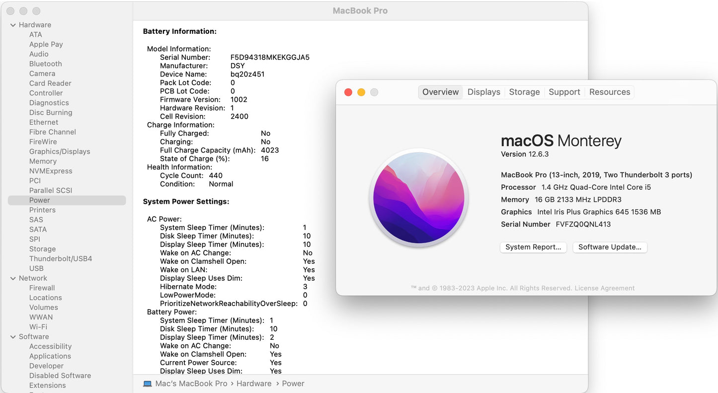 Apple 2019 MacBook Pro 13 in 1.4GHz i5 16GB RAM 256GB SSD IIPG 645 - Good