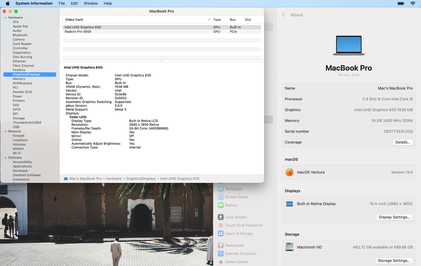Apple 2019 Macbook Pro 15in 2.4GHz i9 16GB RAM 512 GB SSD RP560X 4GB - Very Good