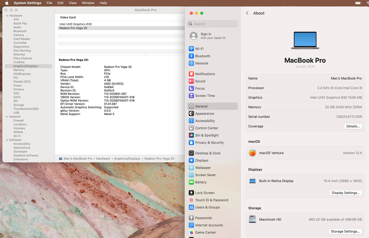 Apple 2019 Macbook Pro 15in 2.4GHz i9 32GB RAM 512GB SSD Vega 20 4GB - Good