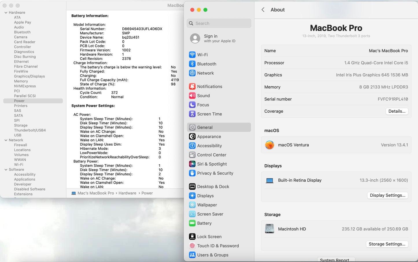 Apple 2019 MacBook Pro 13 in 1.4GHz i5 8GB RAM 256GB SSD IIPG 645 - Very Good