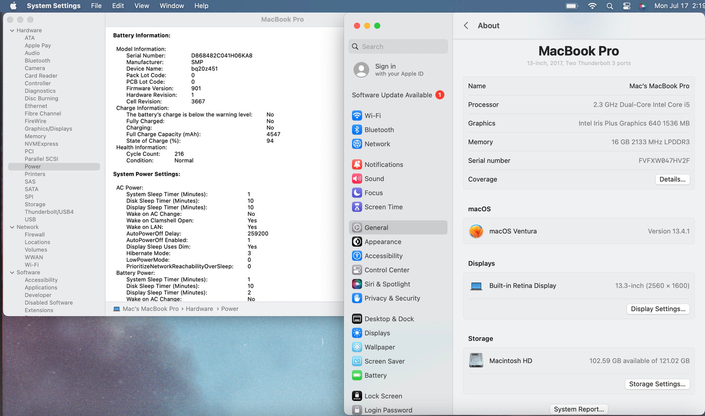 Apple 2017 Macbook Pro 13in 2.3Ghz i5 16GB RAM 128GB SSD IIPG640 - Very Good