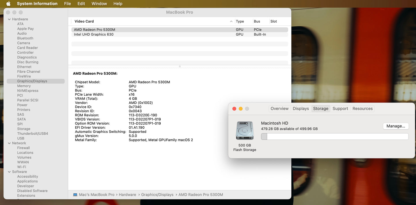 Apple 2019 Macbook Pro 16in 2.6GHz i7 16GB RAM 512GB SSD RP 5300M 4GB - Good