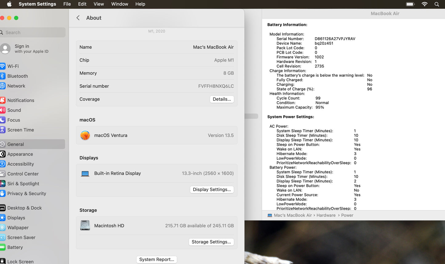 Apple 2020 Macbook Air 13in 3.2 GHz M1 8GB RAM 256GB SSD - Good