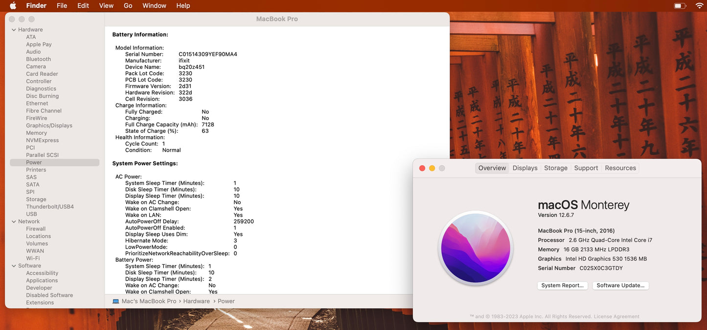 Apple 2016 Macbook Pro 15in 2.6GHz i7 16GB RAM 1TB SSD RP460 4GB - Good