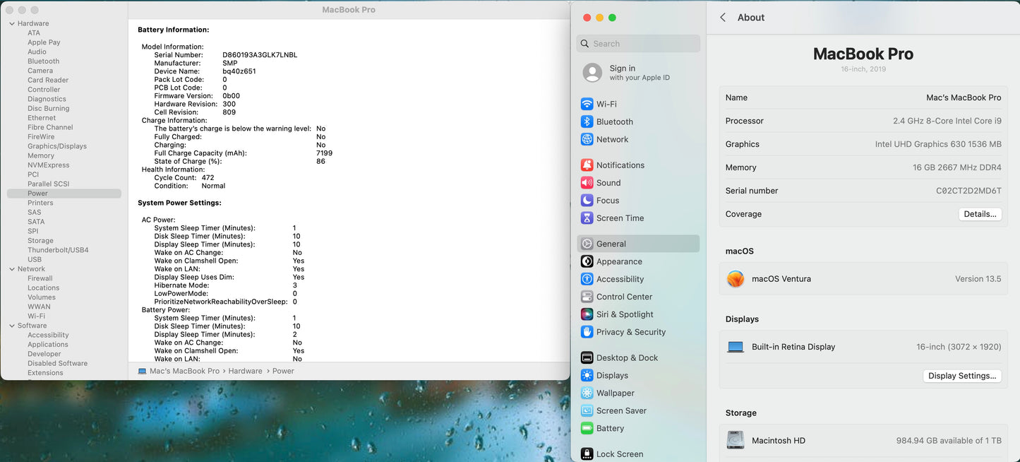 Apple 2019 MacBook Pro 16 in 2.4GHz i9 16GB RAM 1TB RP5500M 4GB - Very Good