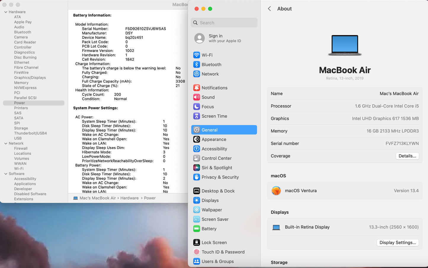 Apple 2019 MacBook Air 13 in 1.6GHz i5 16GB RAM 128GB SSD IUG 617 - Very Good
