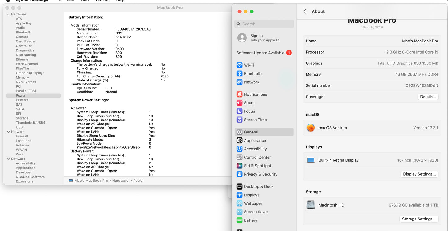 Apple 2019 Macbook Pro 16in 2.3GHz i9 16GB RAM 1TB SSD RP5500M 4GB - Good