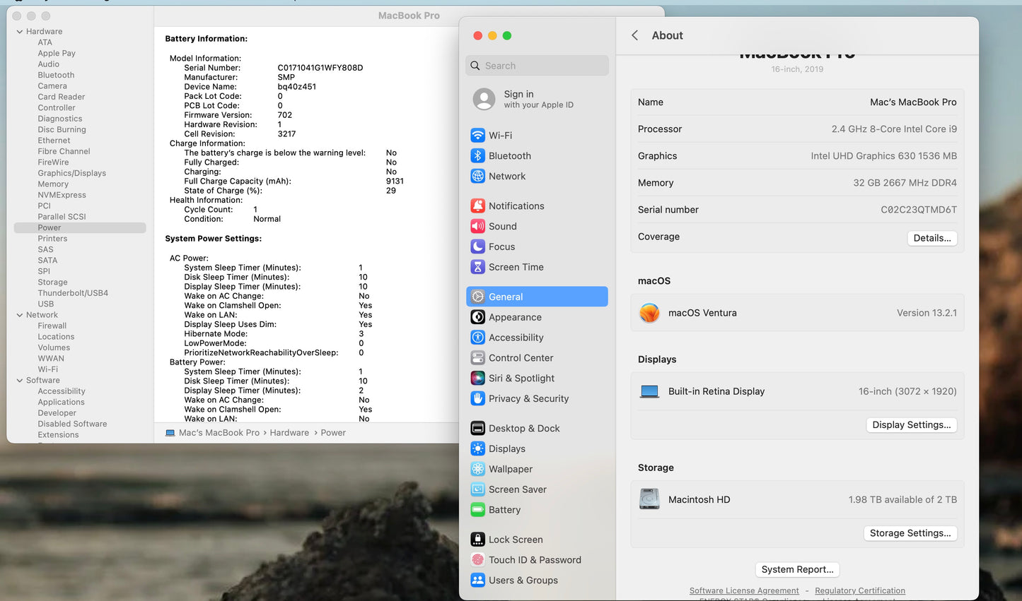 Apple 2019 Macbook Pro 16in 2.4GHz i9 32GB RAM 2TB SSD RP5500M 8GB - Very Good