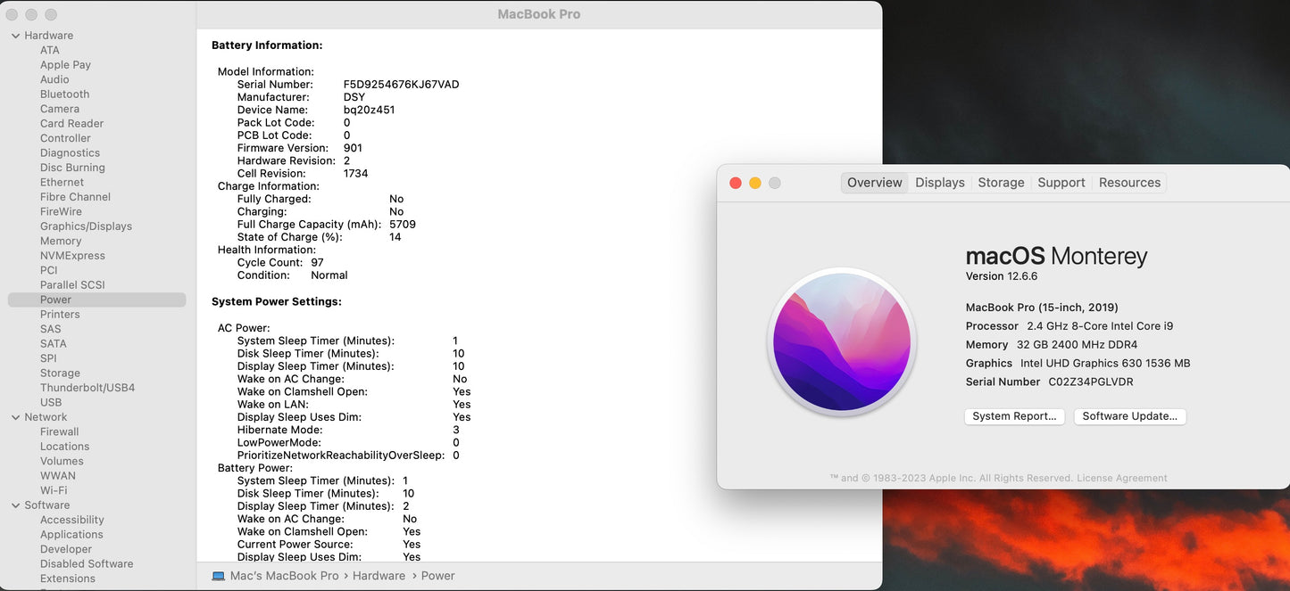 Apple 2019 MacBook Pro 15 in TB 2.4GHz i9 32GB RAM 1TB SSD RP560X 4GB - Good
