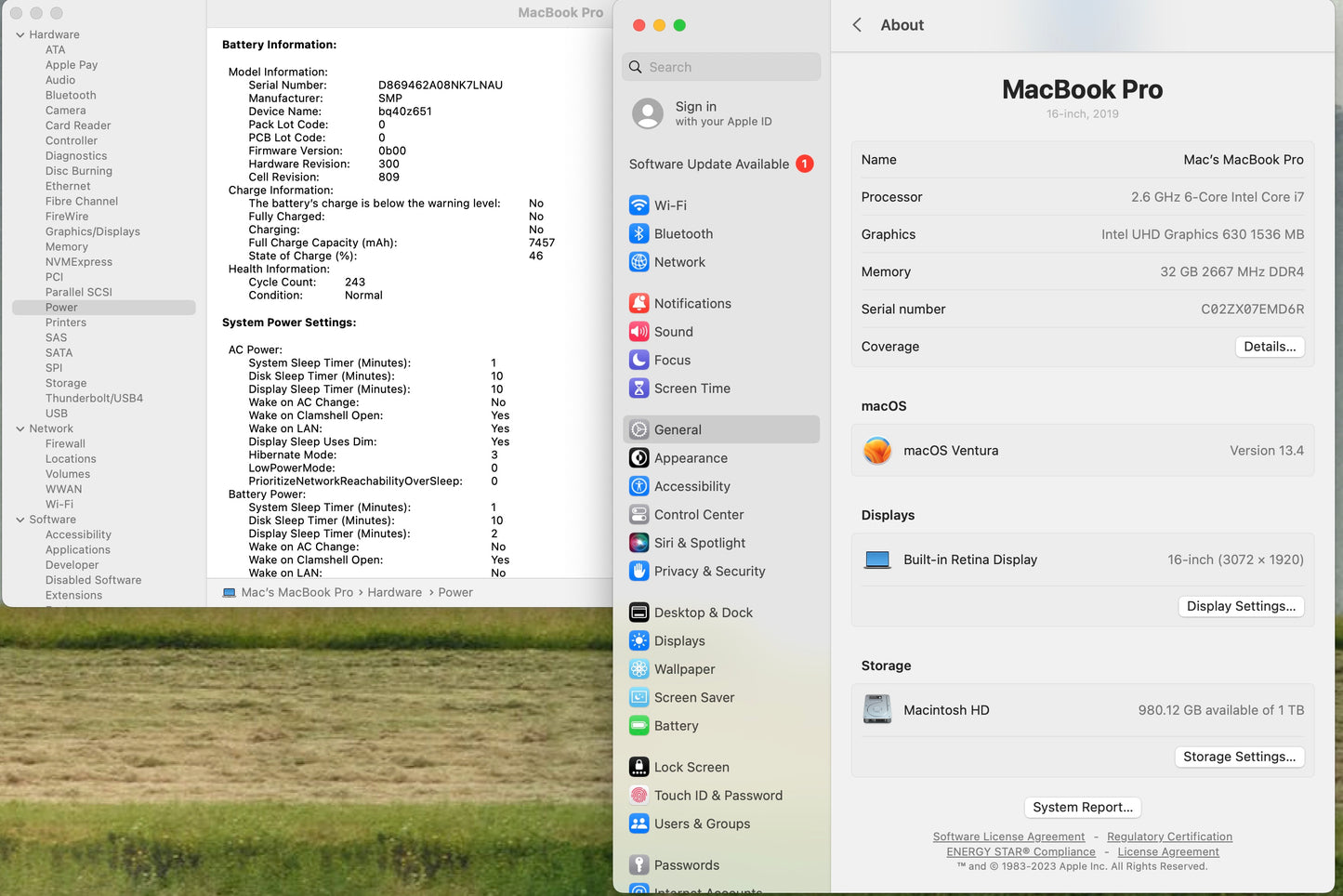 Apple 2019 Macbook Pro 16in 2.6GHz i7 32GB RAM 1TB SSD RP5300M 4GB - Very Good