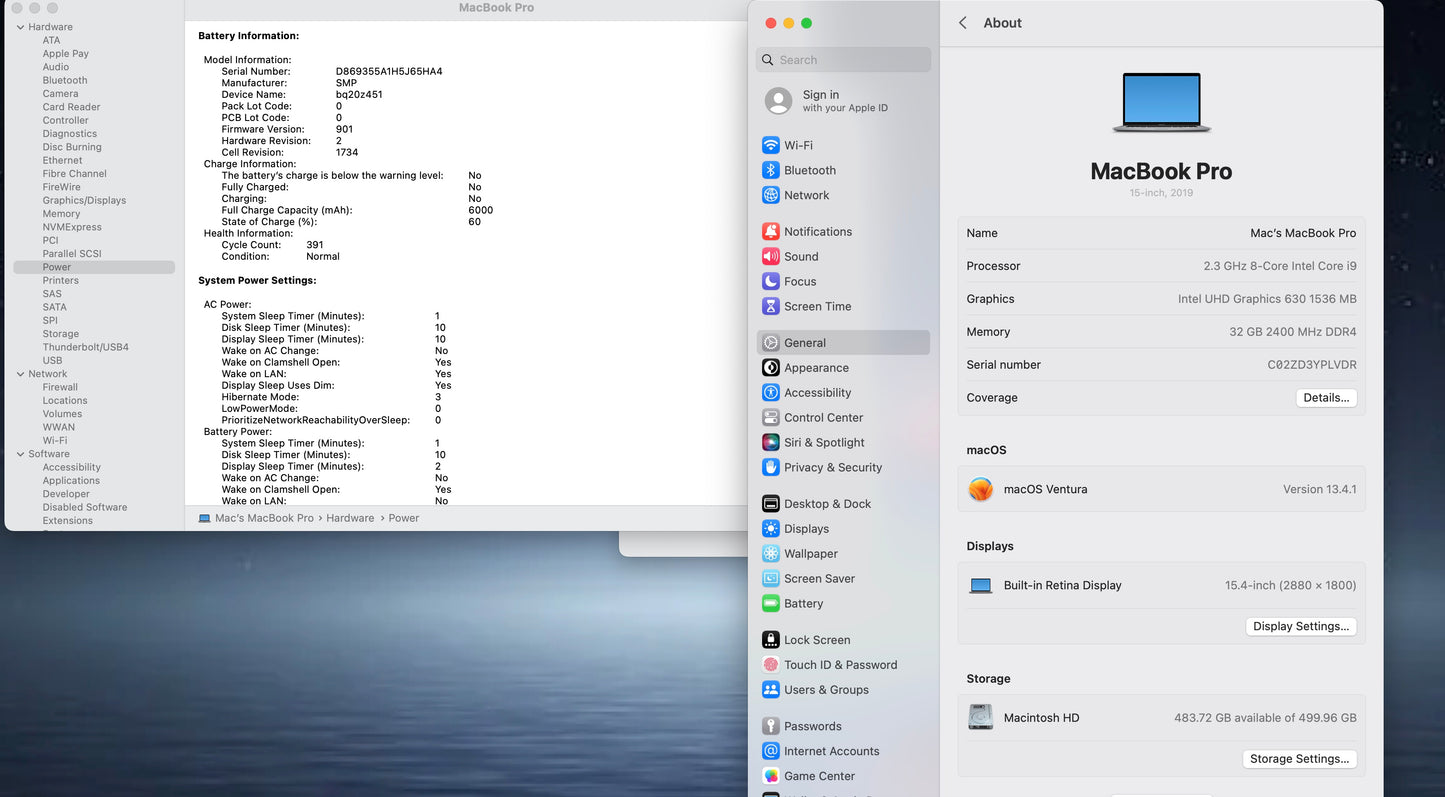 Apple 2019 Macbook Pro 15in 2.3GHz i9 32GB RAM 512GB SSD RP560X - Very Good