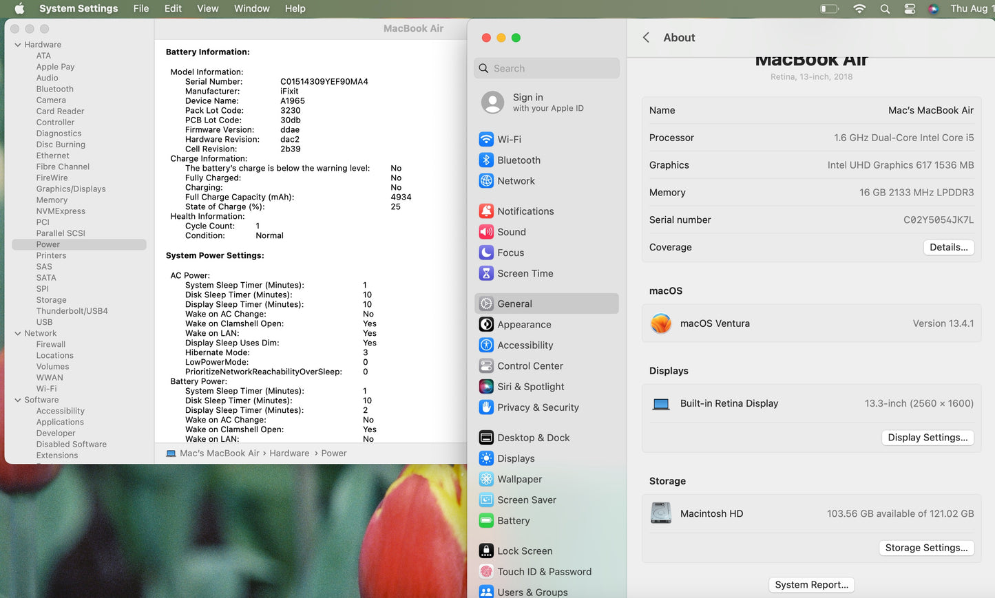Apple 2018 Macbook Air 1.6GHz i5 16GB RAM 128GBSSD IUG617 1536MB - Good