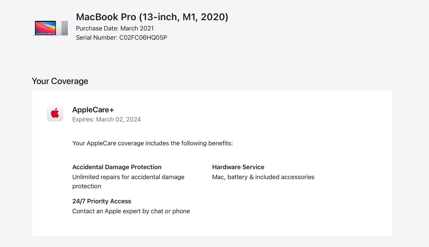 Apple 2020 MacBook Pro M1 3.2GHz (8-Core GPU) 16GB RAM 512GB SSD AC+ - Excellent