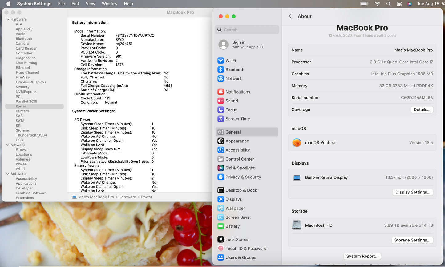 Apple 2020 Macbook Pro 13in 2.3GHz i7 32GB RAM 4TB SSD IIPG1536MB - Good