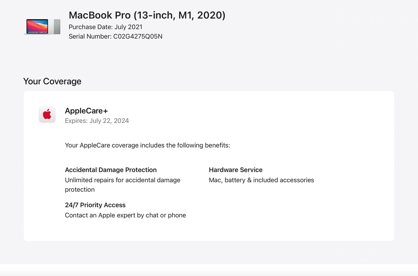 Apple 2020 Macbook Pro 13in 3.2GHz M1 16GB RAM 256GB SSD 8 Core AC+-Very Good