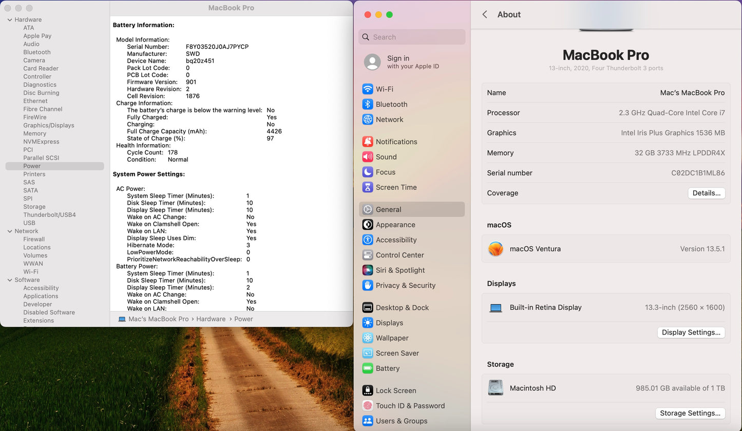Apple 2020 MacBook Pro 13 in TB 2.3GHz i7 32GB RAM 1TB SSD IIPG1536 - Excellent