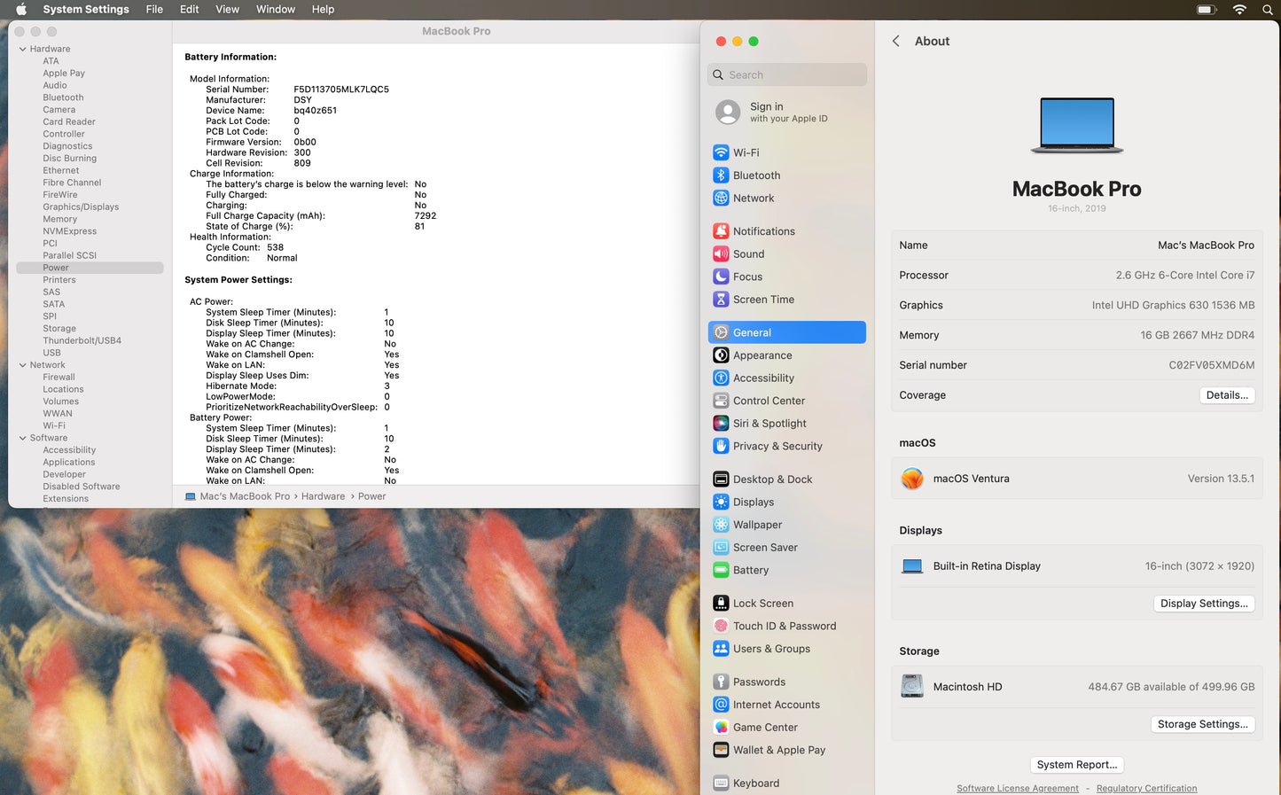 Apple 2019 Macbook Pro 16in 2.6GHz i7 16GB RAM 512GB SSD RP 5300M 4GB - Good