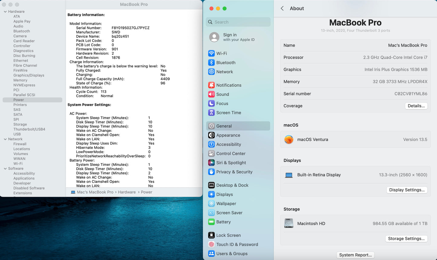 Apple 2020 MacBook Pro 13 in TB 2.3GHz i7 32GB RAM 1TB SSD IIPG1536 - Excellent