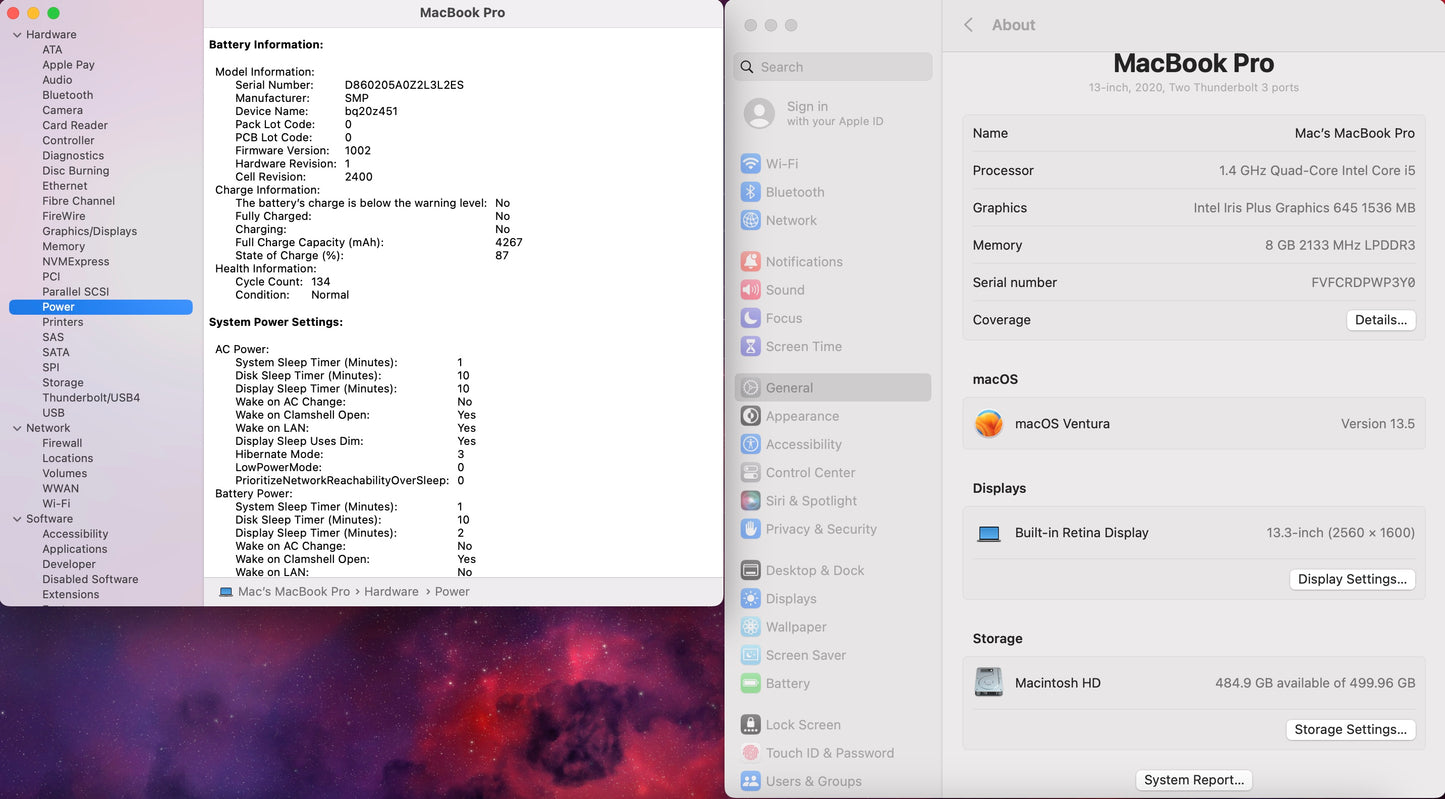 Apple 2020 MacBook Pro 13 in TB 1.4GHz i5 8GB RAM 512GB SSD IIPG645 - Very Good