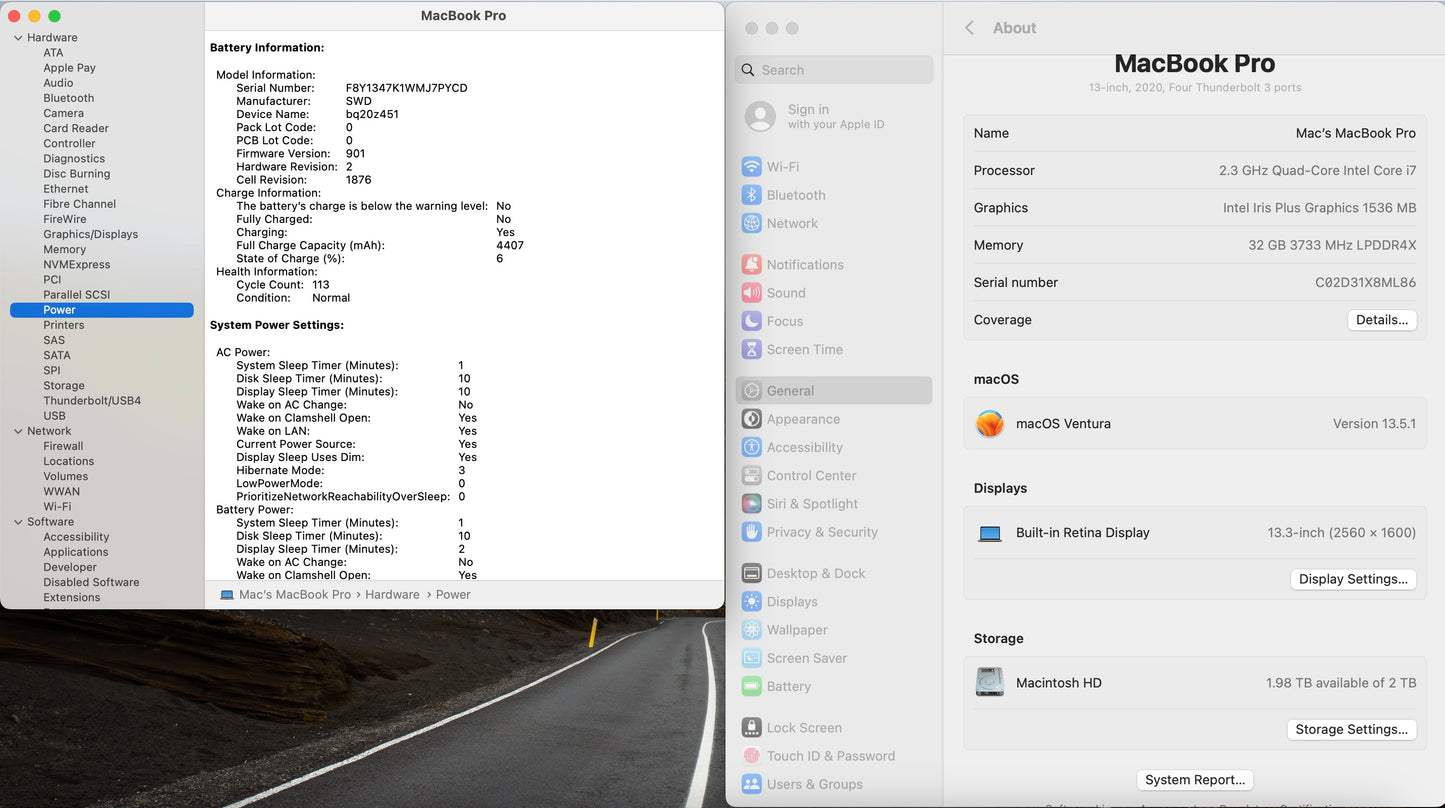 Apple 2020 Macbook Pro 13 in 2.3GHz i7 32GB RAM 2TB SSD IIPG1536MB - Excellent