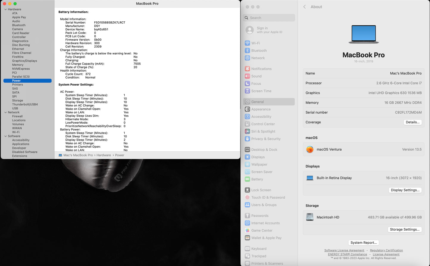 Apple 2019 MacBook Pro 16in 2.6GHz i7 16GB RAM 512GB SSD RP5300M 4GB - Very Good