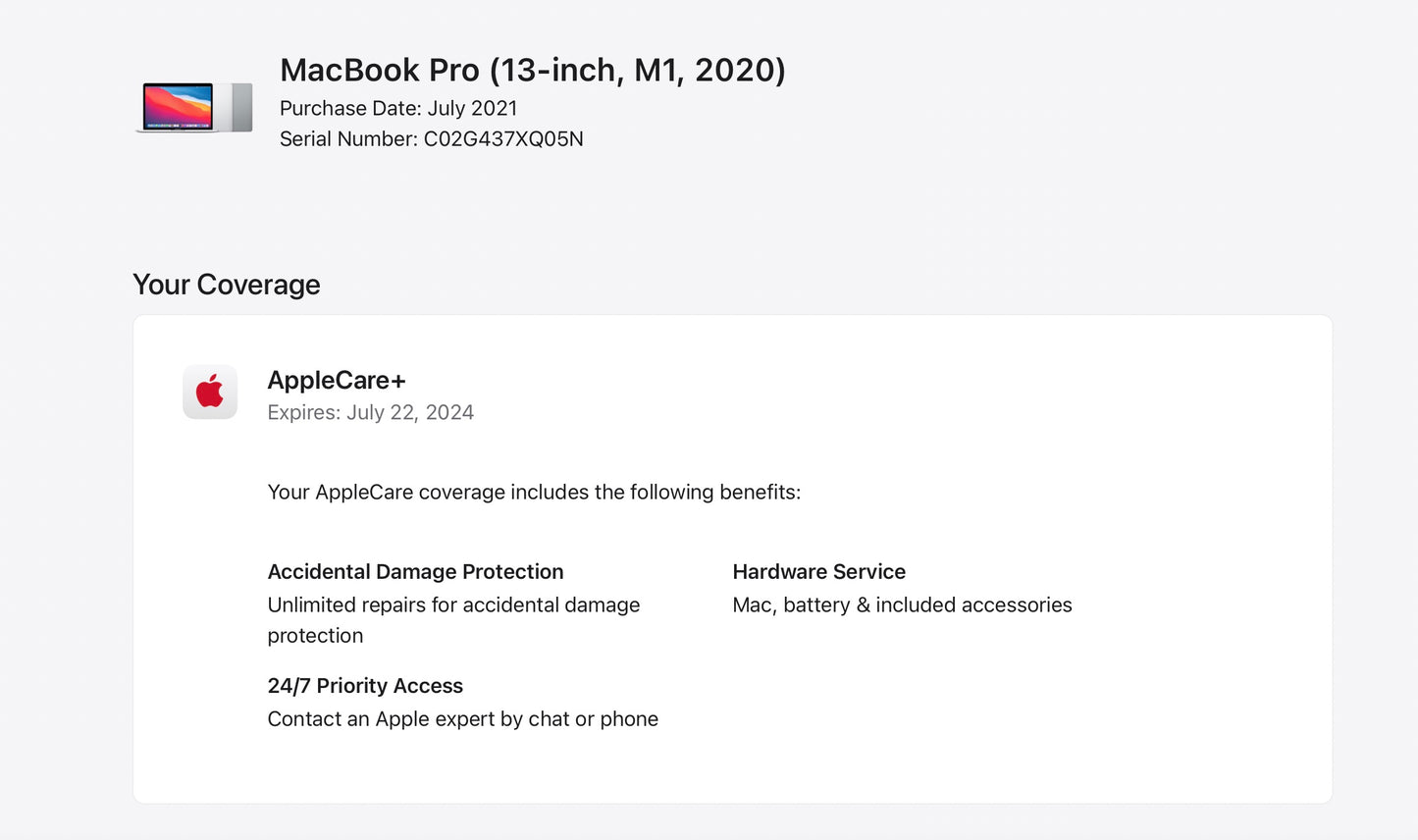 Apple 2020 MacBook Pro 13in M1 (8-Core GPU) 16GB RAM 256GB SSD AC+ - Very Good