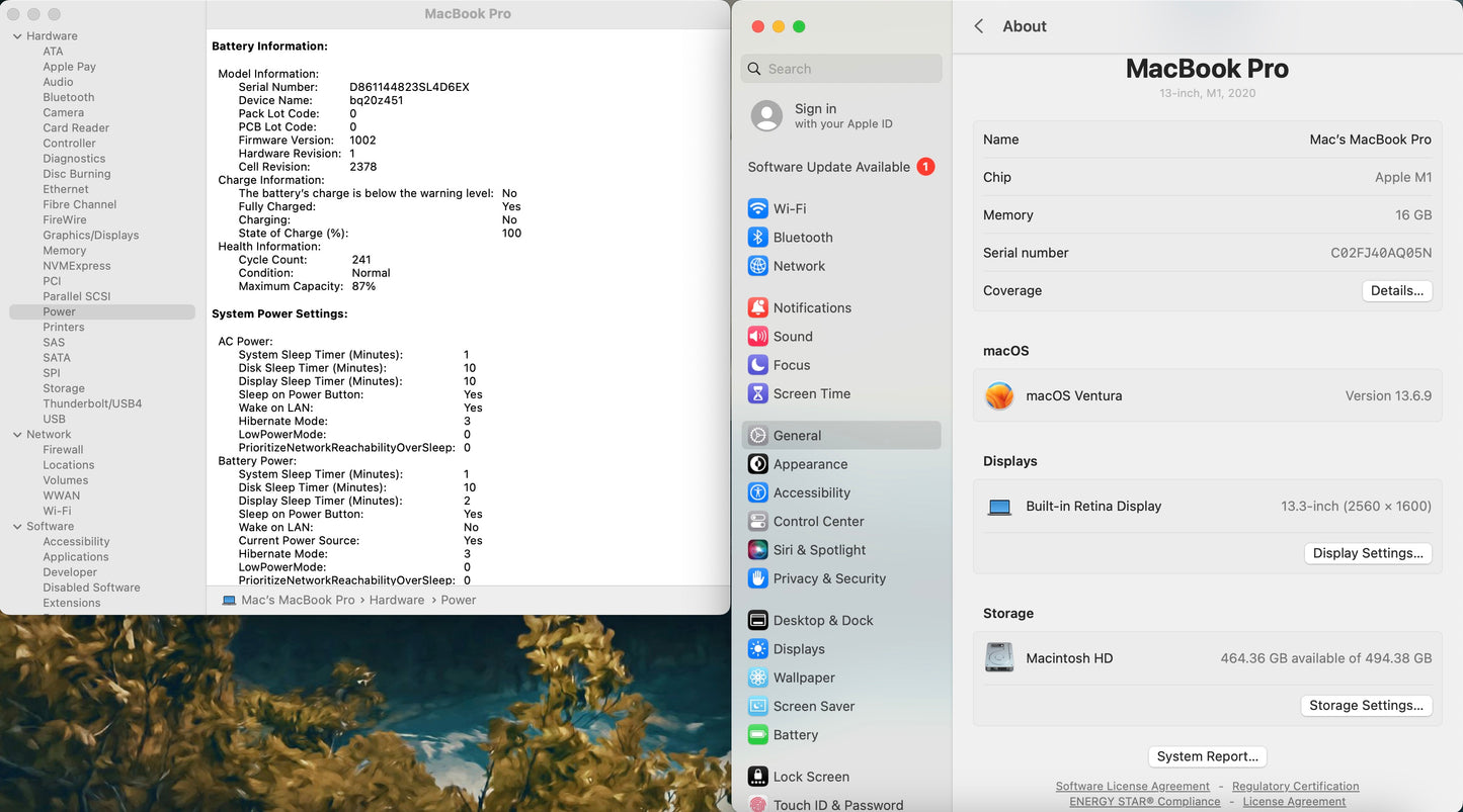Apple 2020 MacBook pro 13" M1 3.2GHz (8-Core GPU) 16GB RAM 512GB SSD - Grade C