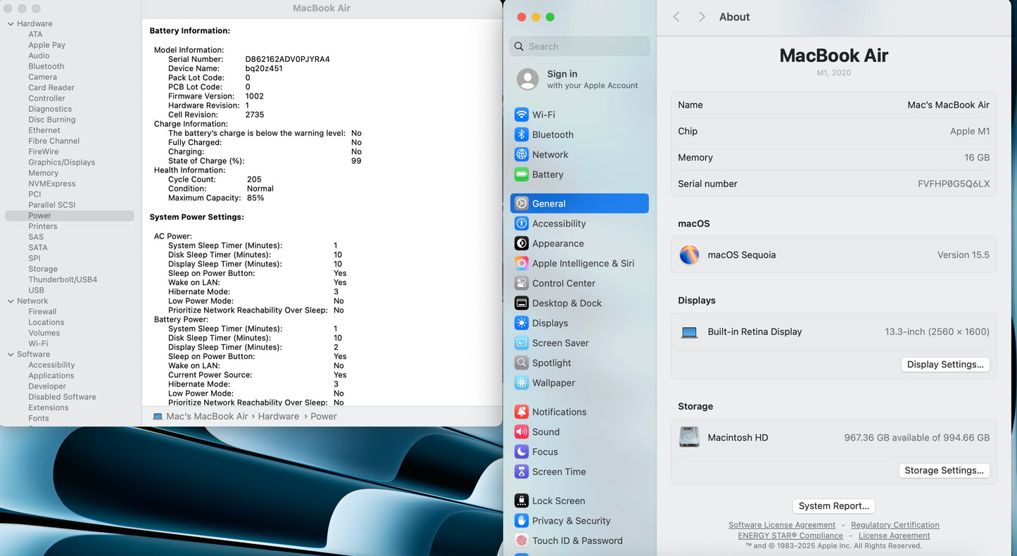 Apple 2020 MacBook Air M1 3.2GHz (8-Core GPU) 16GB RAM 1TB SSD - Very good