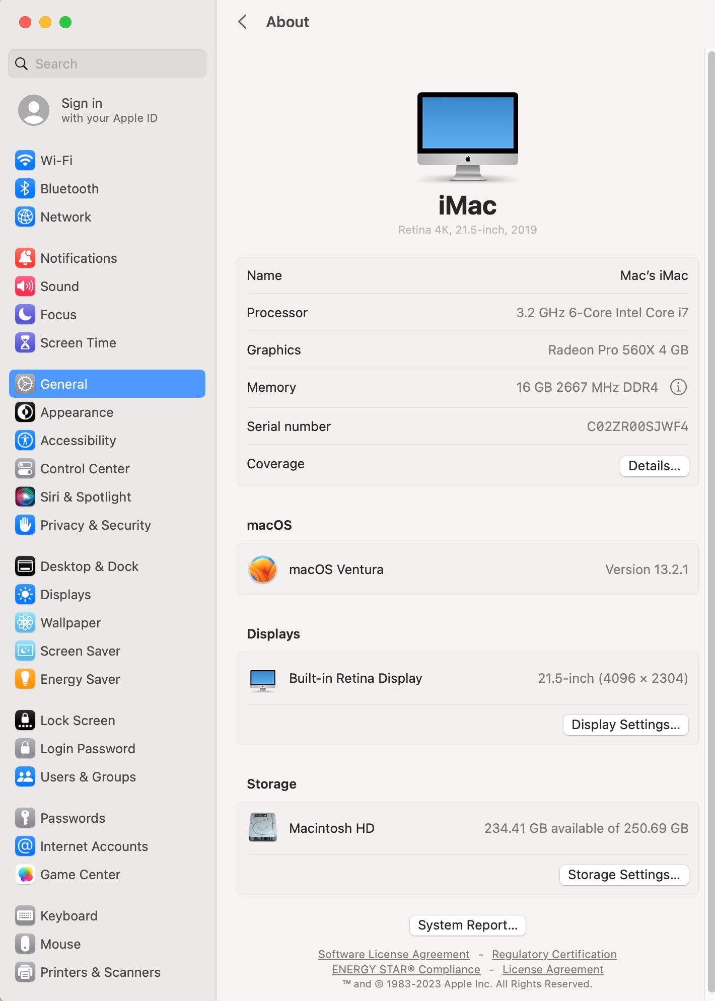 Apple 2019 iMac 21 in 4K 3.2GHz i7 16GB RAM 256GB SSD RP560X 4GB - Very Good