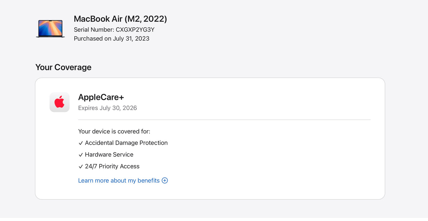 Apple 2022 MacBook Air M2 13.6" (8-Core GPU) 16GB RAM 256GB SSD AC+ - Very good