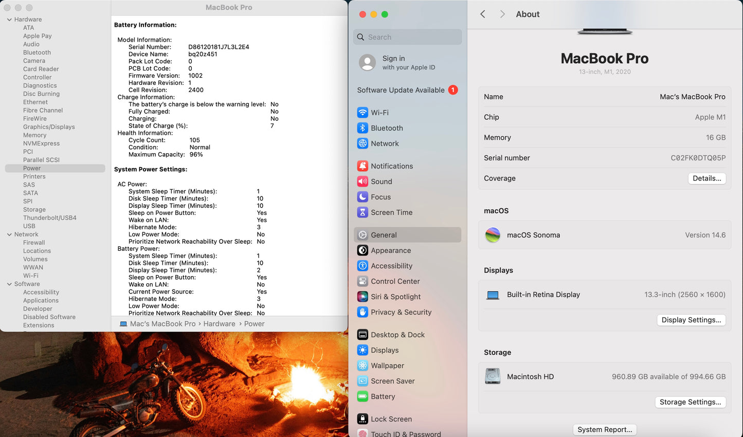 Apple 2020 MacBook pro 13" M1 3.2GHz (8-Core GPU) 16GB RAM 1TB SSD Very good