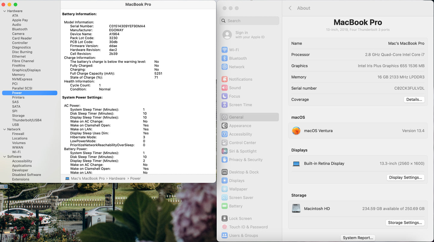 Apple 2019 MacBook Pro 13 in 2.8GHz i7 16GB RAM 256GB SSD IIPG655 - Very Good