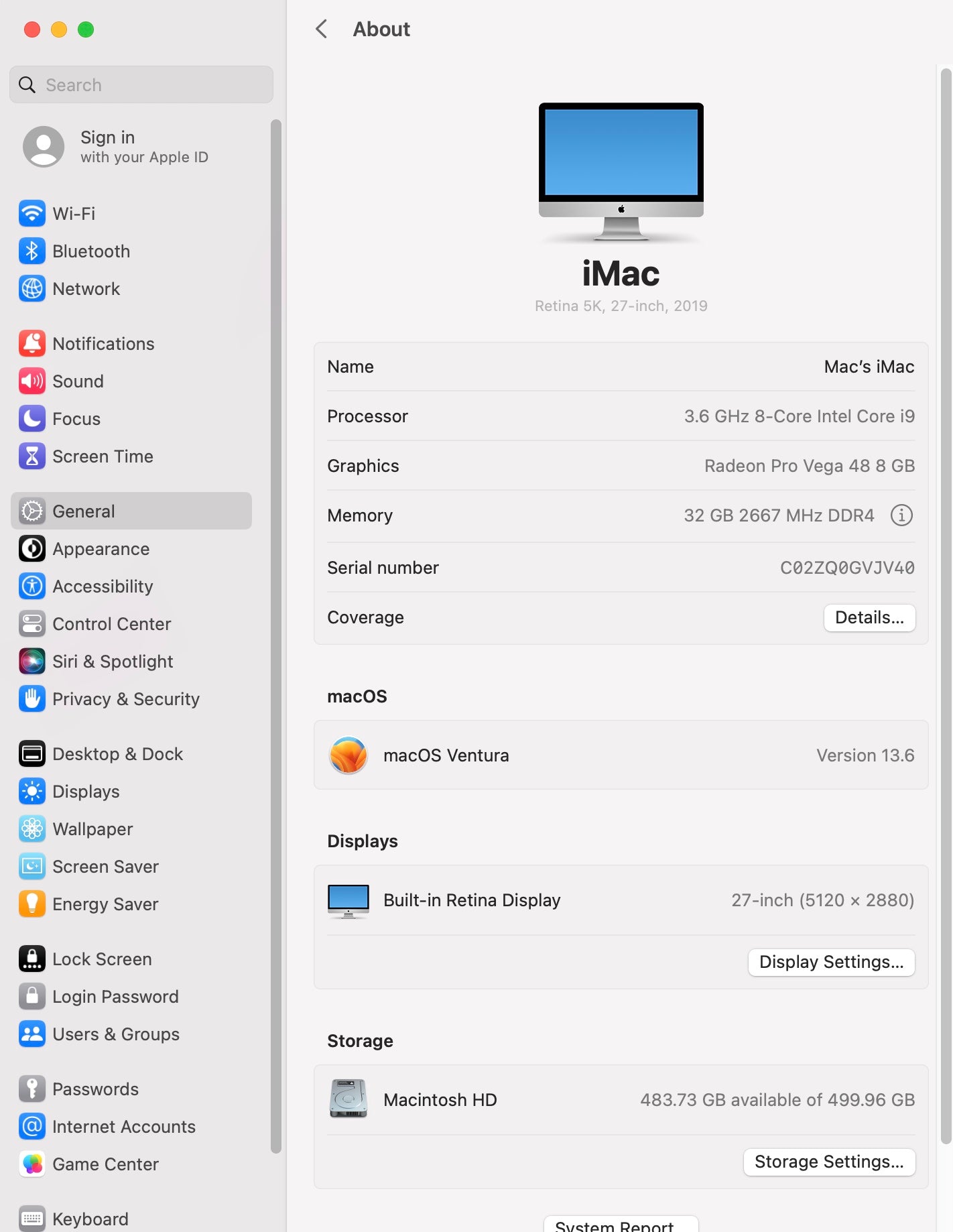 Apple 2019 iMac 27 in 5K 3.6GHz 8-Core i9 32GB RAM 512GB SSD Vega 48 8GB - Good