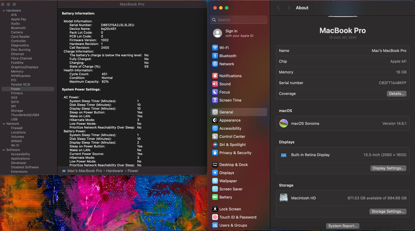 Apple 2020 MacBook pro 13" M1 3.2GHz (8-Core GPU) 16GB RAM 1TB SSD - READ