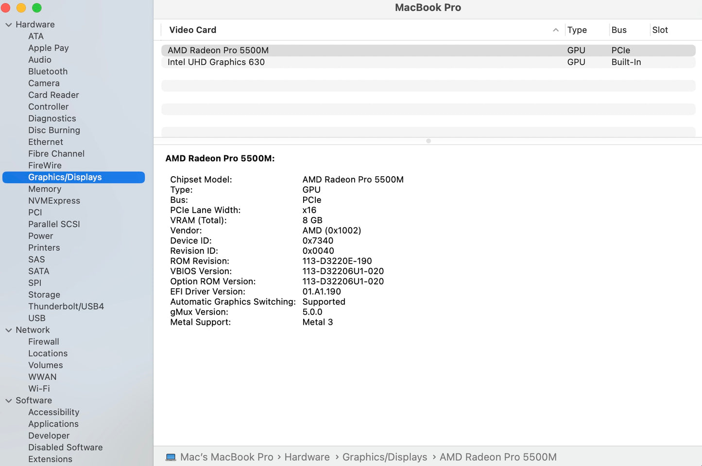 Apple 2019 MacBook Pro 16" 2.3GHz i9 64GB RAM 1TB SSD RP5500M 8GB - Very good (Copy)