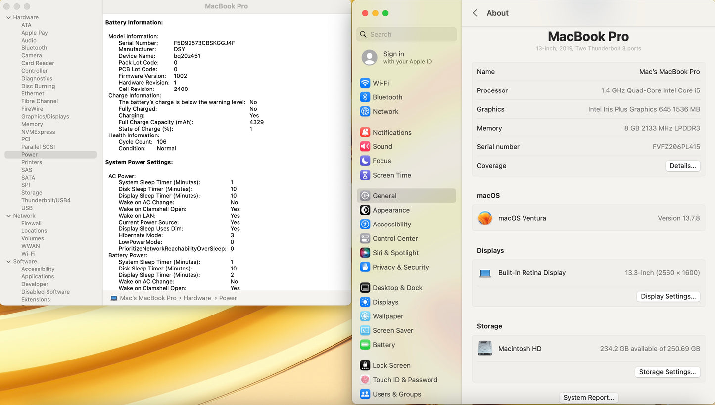 Apple 2019 MacBook Pro 13" TB 1.4GHz Quad-Core i5 8GB RAM 256GB SSD - Very good
