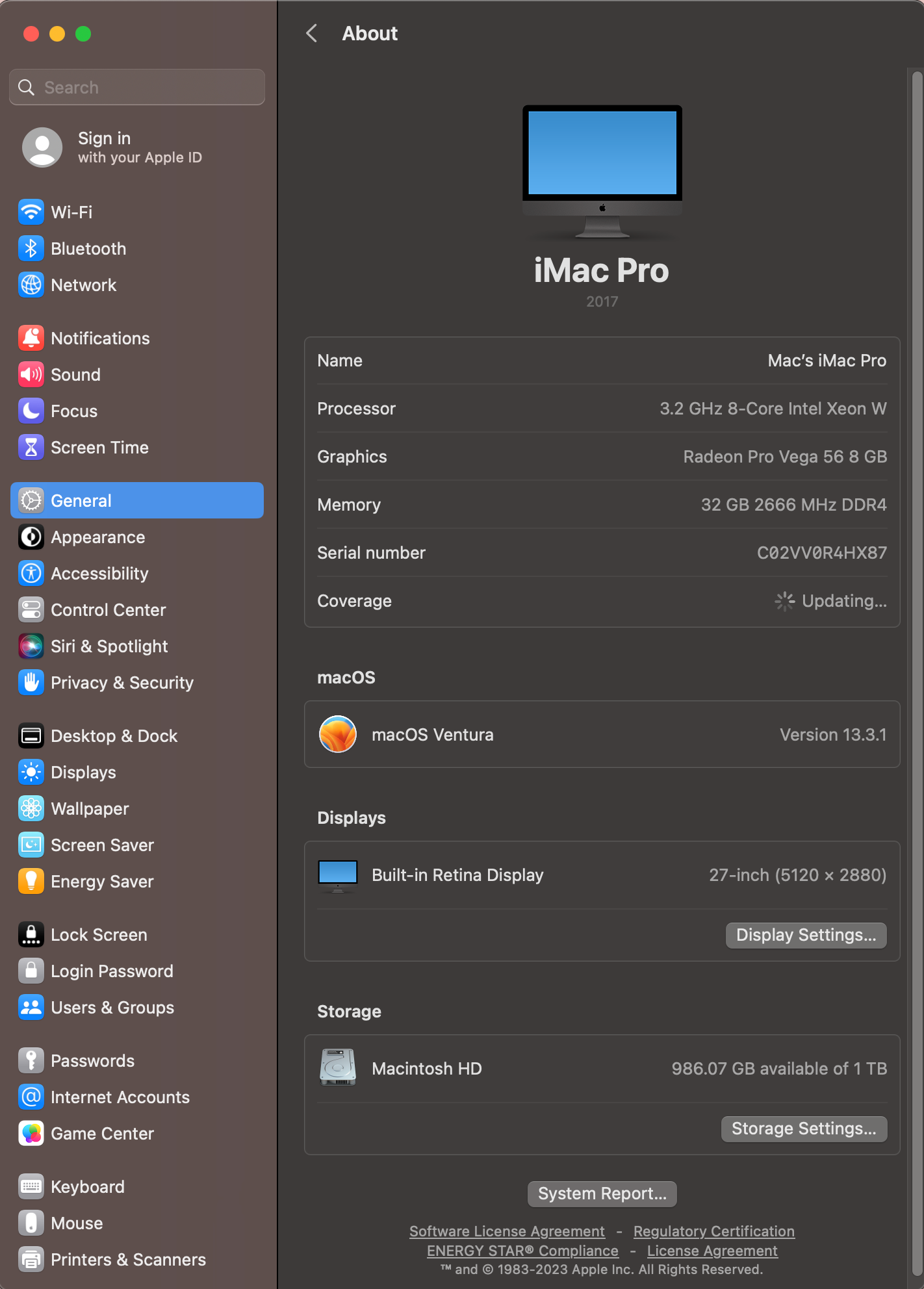 Apple 2017 iMac Pro 3.2GHz 8-Core Xeon 32GB RAM 1TB SSD Vega 56 8GB - Excellent