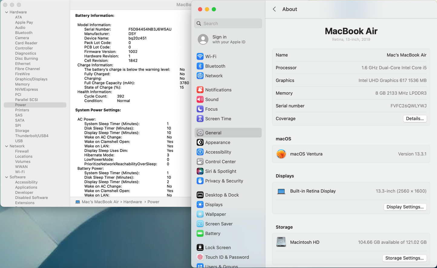 Apple 2019 MacBook Air 13 in 1.6GHz i5 8GB RAM 128GB SSD IUG 617 - Very Good